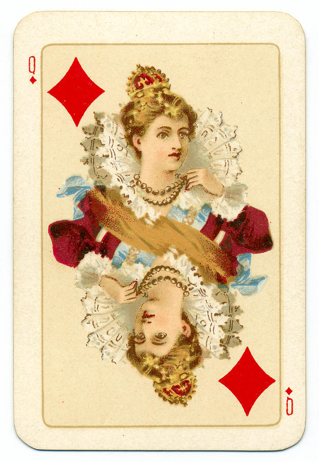 Tudor Queen of Diamonds playing card Goodall 1895 Drawing by Whiteway Tudor Queen of Diamonds playing card Goodall 1895 Drawing by Whiteway