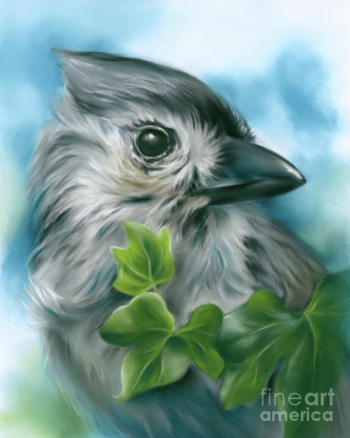 Tufted Titmouse Bird with Ivy Leaves Painting by MM Anderson