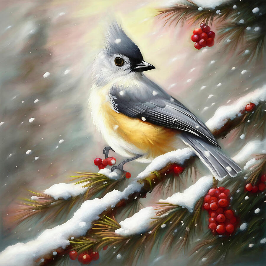 Wildlife Digital Art - Tufted Titmouse in the Snow by Donna Kennedy