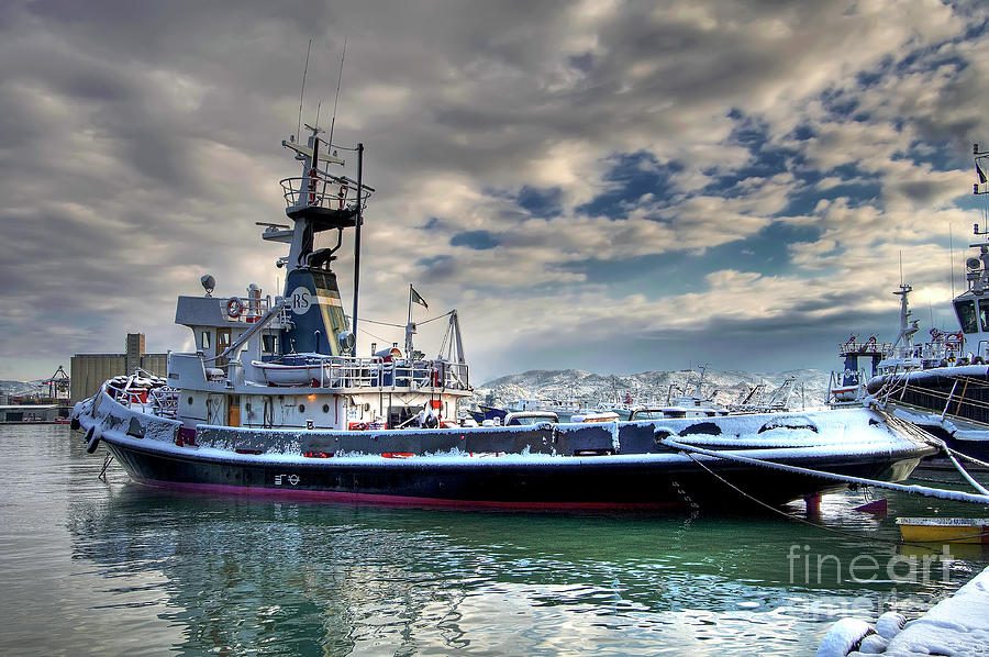 Tug and Snow - La Spezia Horbour - Italy Photograph by Paolo Signorini