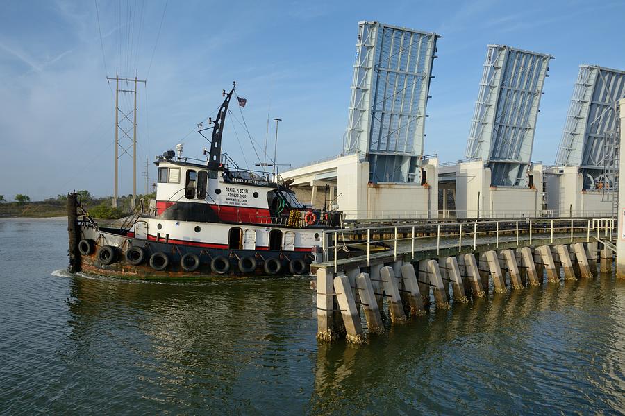 Tugboat and the Barge Canal Bridge Photograph by Bradford Martin