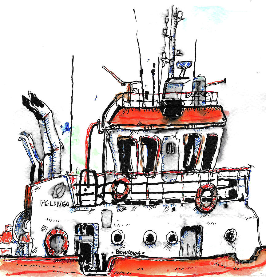 Tug Boat Pilot House Painting by Terry Banderas