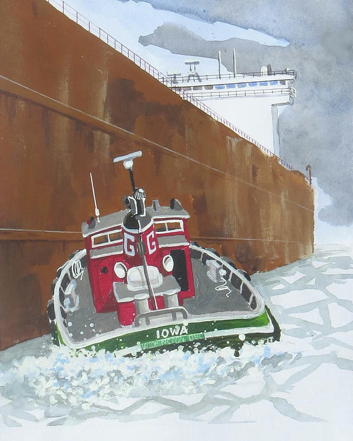 Great Lakes Painting - Tug Iowa by Dave Tobaben