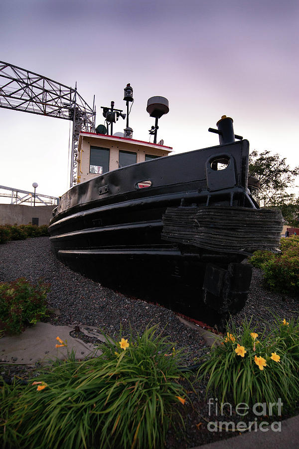 Tugboat and Aerial Lift Bridge in Background Duluth Minnesota Photograph by Nikki Vig