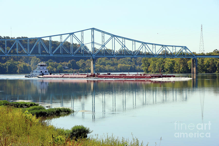 Tugboat and Barges on Ohio River at Ravenswood Bridge  6383 Photograph by Jack Schultz