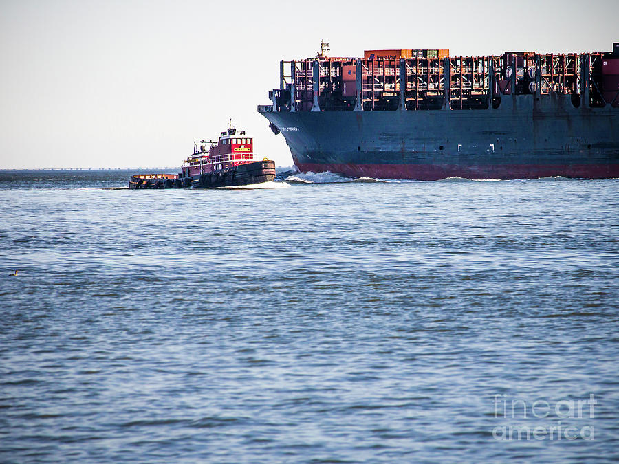 Chesapeake Bay Photograph - Tugboat and Freighter Passing by Robert Anastasi