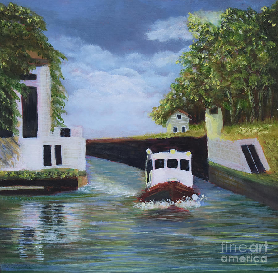 Tugboat on the Erie Canal Painting by Monika Shepherdson