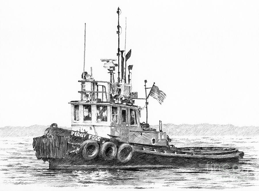 Tugboat PEGGY FOSS Bow View Drawing by James Williamson