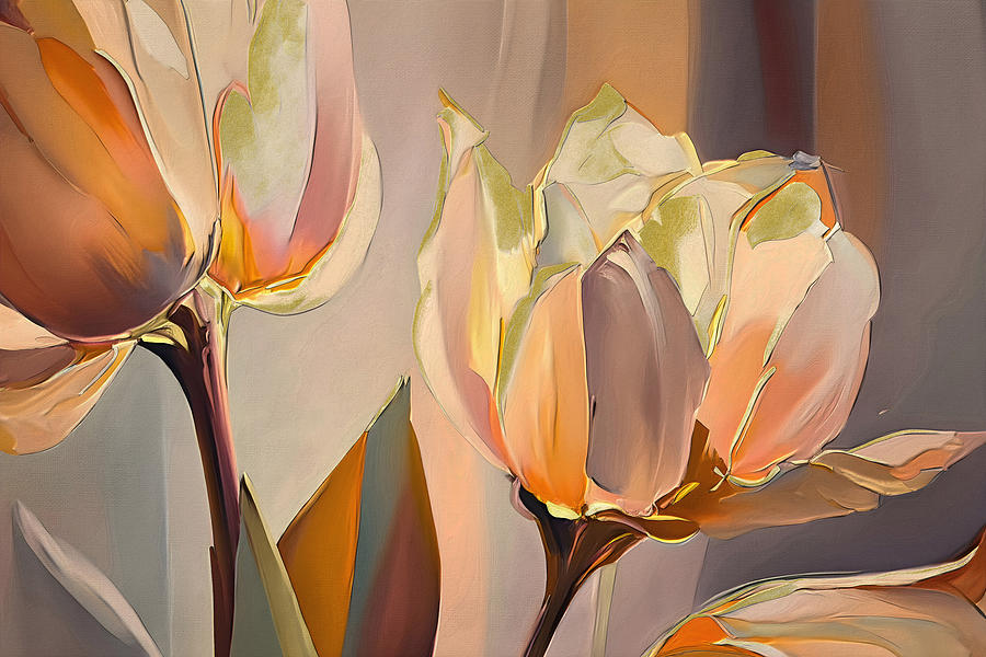 Tulip blooms in gold No2 Painting by Jirka Svetlik