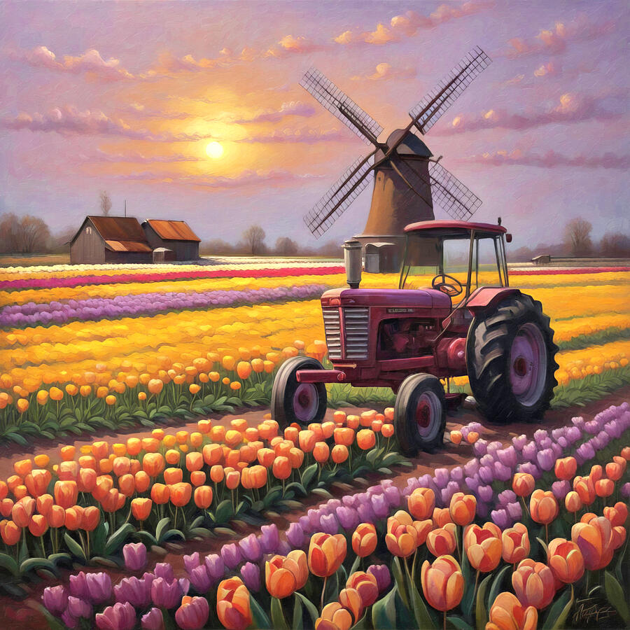 Tulip Farm at Sunrise Digital Art by Donna Kennedy