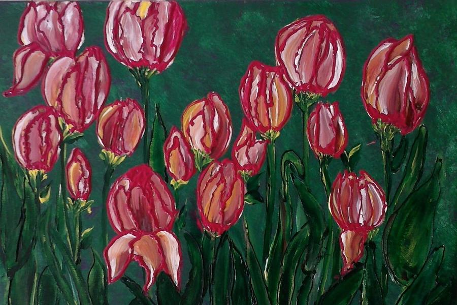 Tulip Field Painting by Shady Lane Studios-Karen Howard