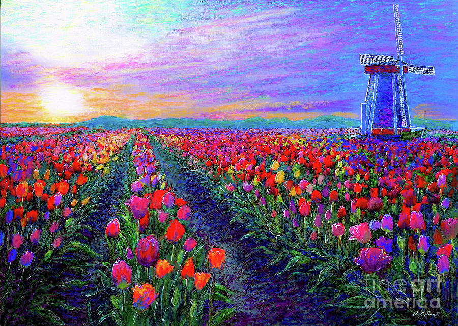 Sunset Painting -  Tulip Fields, What Dreams May Come by Jane Small