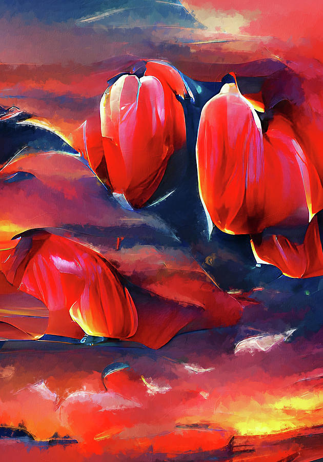 Tulip Flowers at Sunset, 02 Painting by AM FineArtPrints