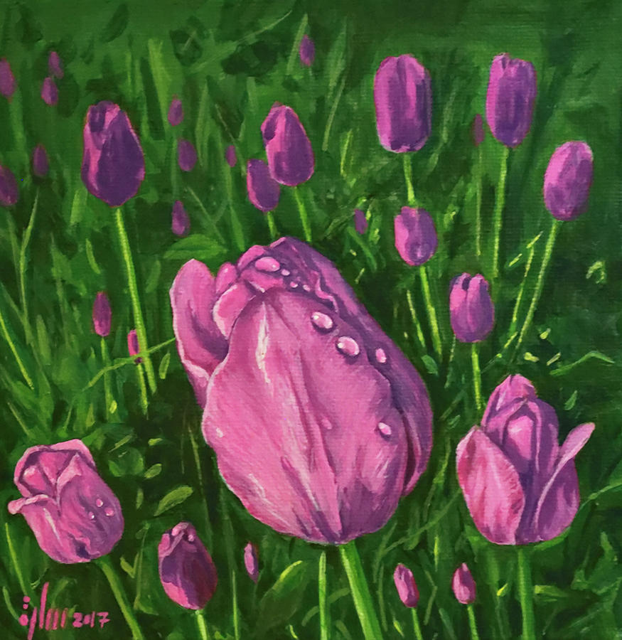 Tulip Garden Painting by Sarra Elgammal