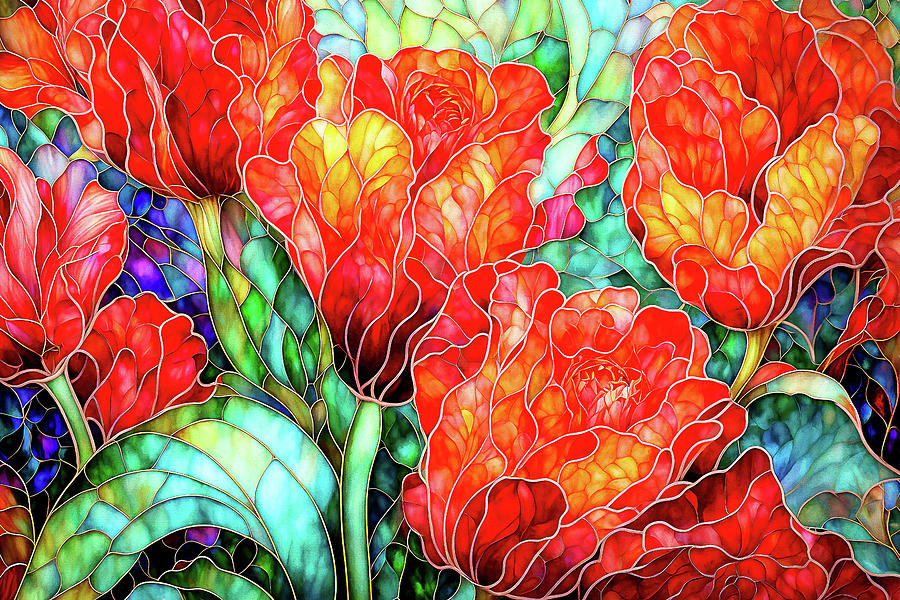 Tulip Garden - Stained Glass Digital Art by Peggy Collins