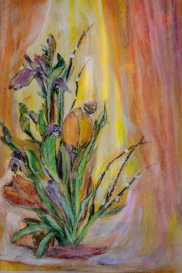 Tulip on window sill Mixed Media by Patricia Dennis