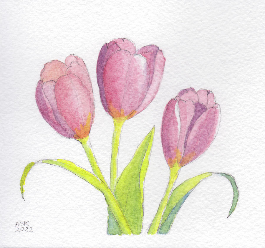 Tulip Valentines Painting by Anne Katzeff