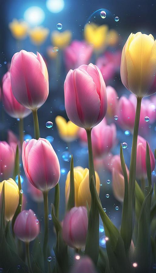 Tulips and Bubbles Digital Art by Renette Coachman
