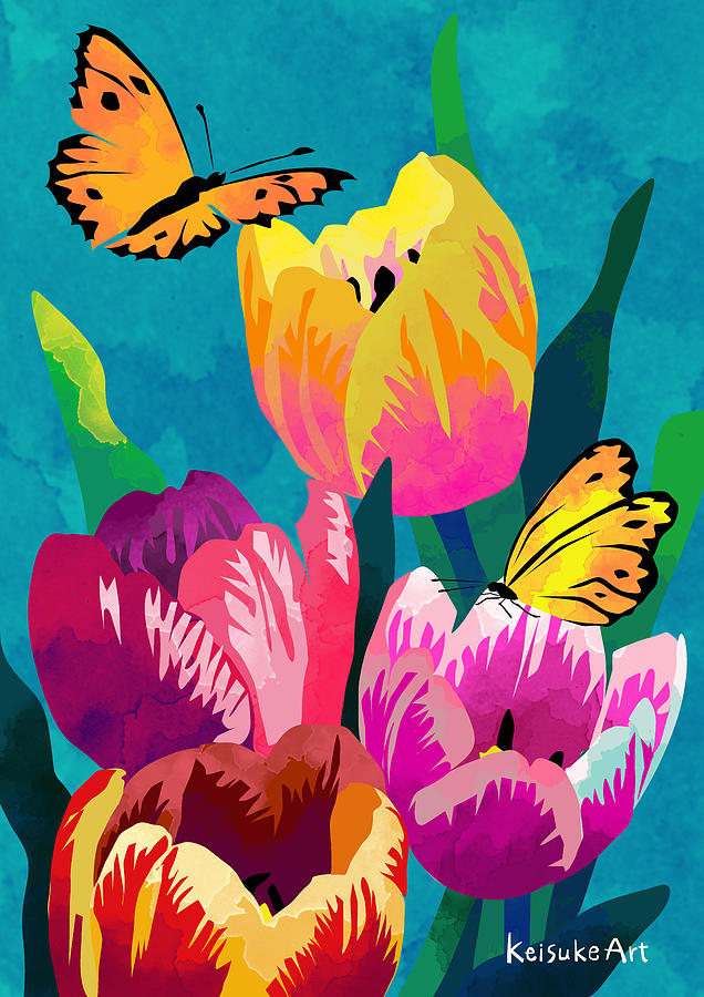 Tulips and butterflies #001 Digital Art by Keisuke Kita - Fine Art America