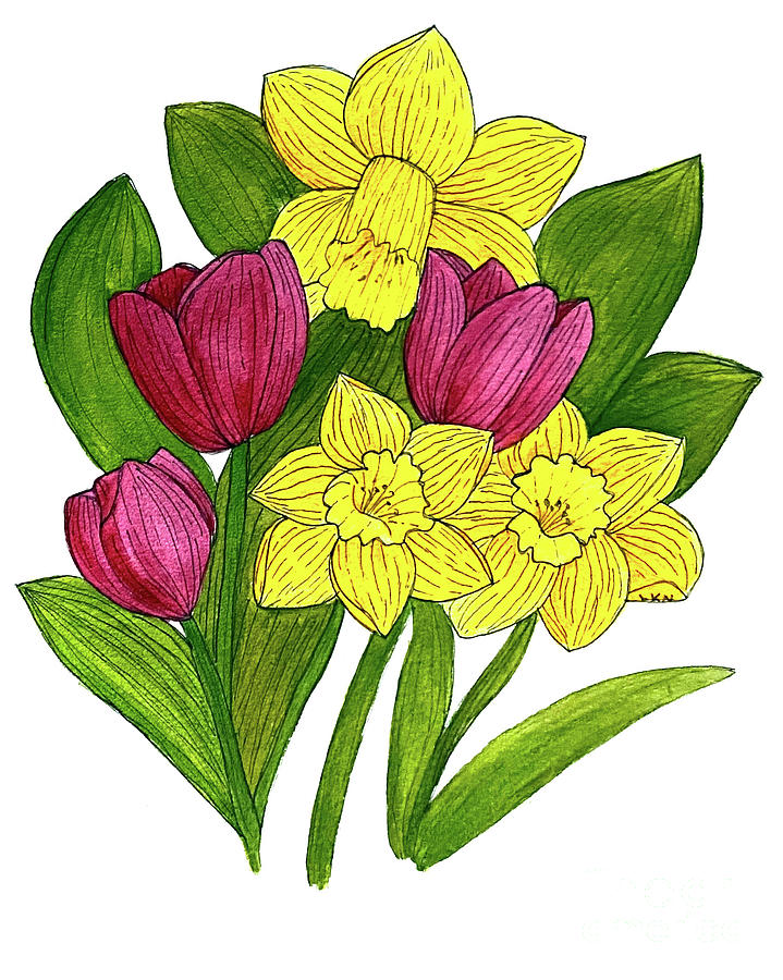 Tulips and Daffodils Mixed Media by Lisa Neuman