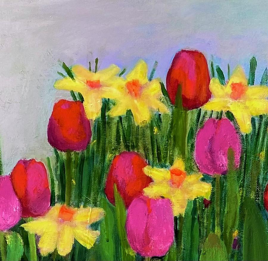 Colorful Painting - Tulips and Daffodils by Margot Sappern Colorful Painting - Tulips and Daffodils by Margot Sappern