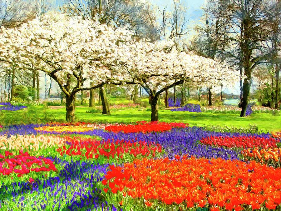 Tulips and Flowering Trees Painting by Dominic Piperata