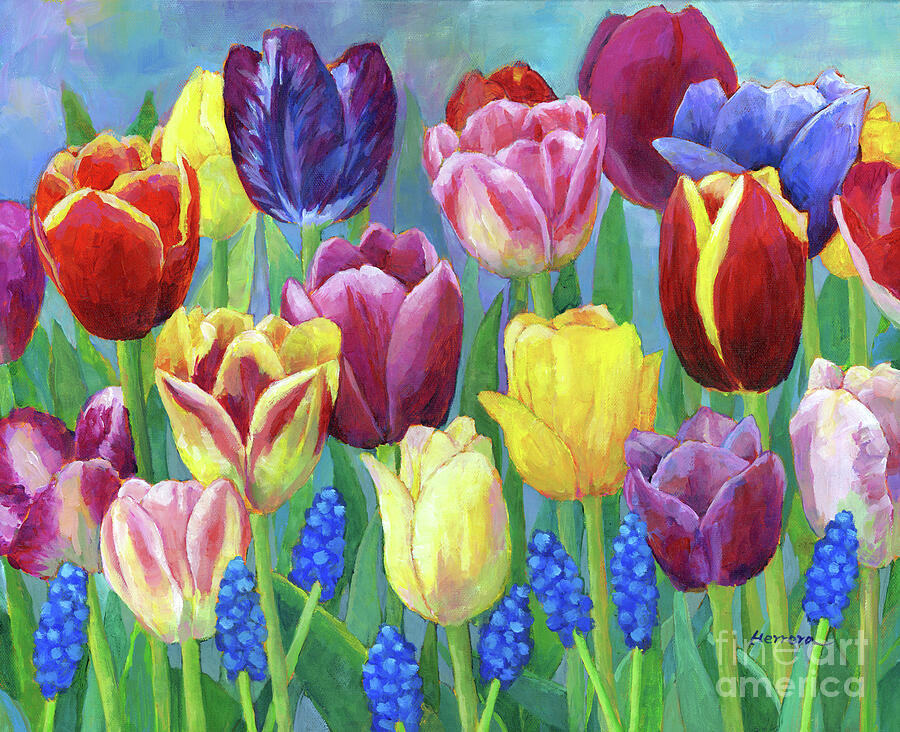 Tulips And Grape Hyacinths Painting