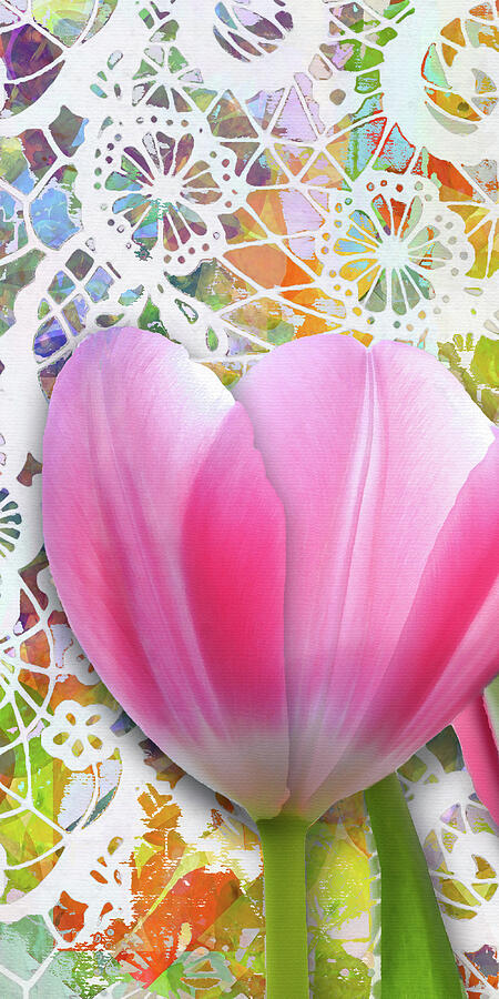 Tulips And Lace Floral Art Panel 1 Painting by Sharon Cummings Tulips And Lace Floral Art Panel 1 Painting by Sharon Cummings