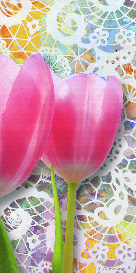 Tulips And Lace Floral Art Panel 3 Painting by Sharon Cummings Tulips And Lace Floral Art Panel 3 Painting by Sharon Cummings