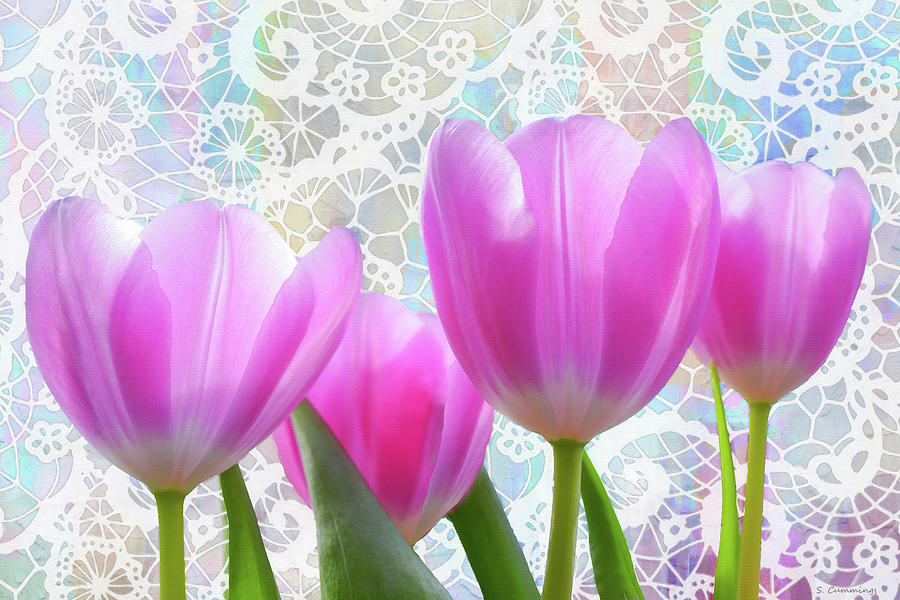 Tulips And Lace Floral Art Painting by Sharon Cummings