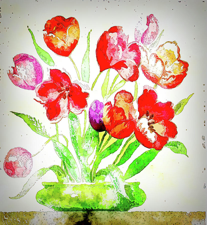 Tulips and Poppies Watercolor Photograph by Cathy Anderson