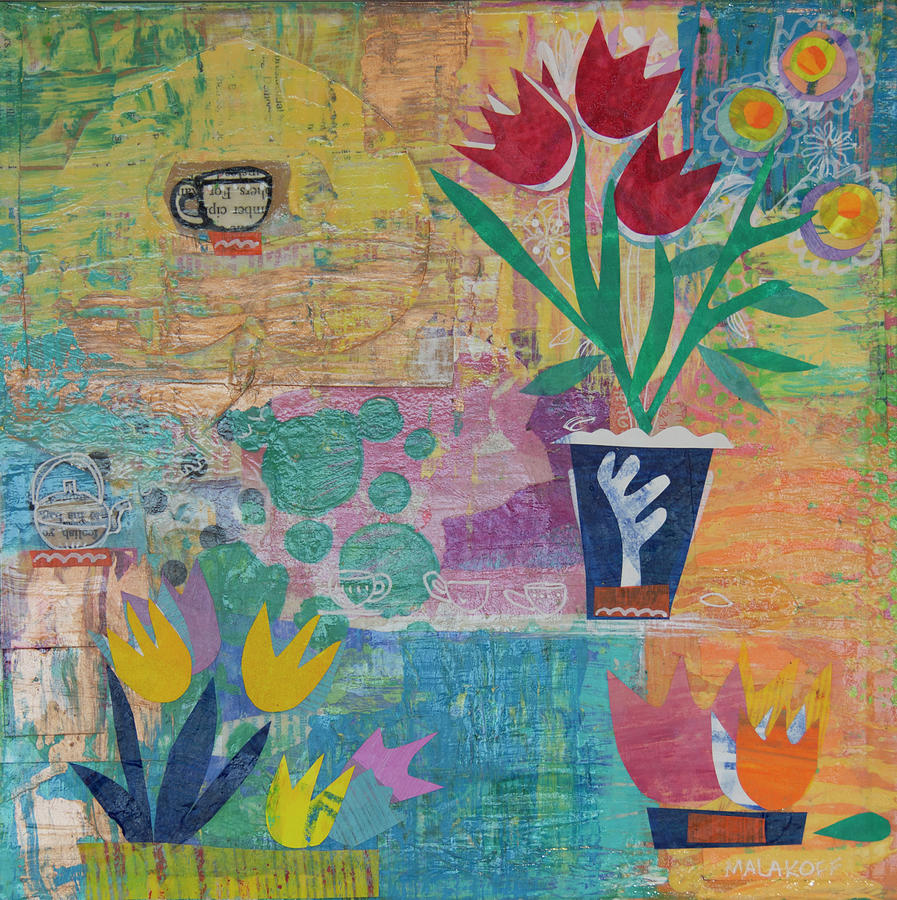 Tulips and Tea Mixed Media by Julia Malakoff