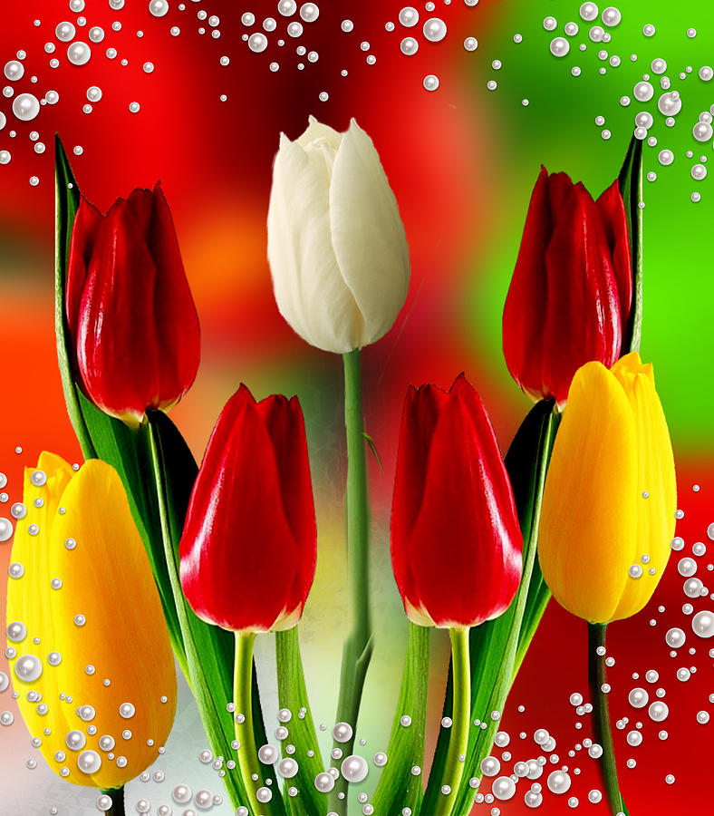 Tulips and Tiny Pearls Digital Art by Gayle Price Thomas