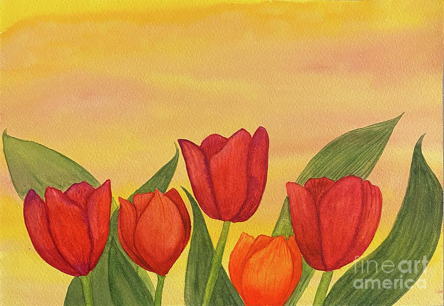 Tulips at Sunset Painting by Lisa Neuman