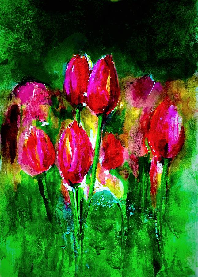 Tulips glow Mixed Media by Khalid Saeed