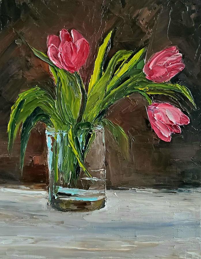 Tulips in a glass Painting by Anca Reid - Fine Art America