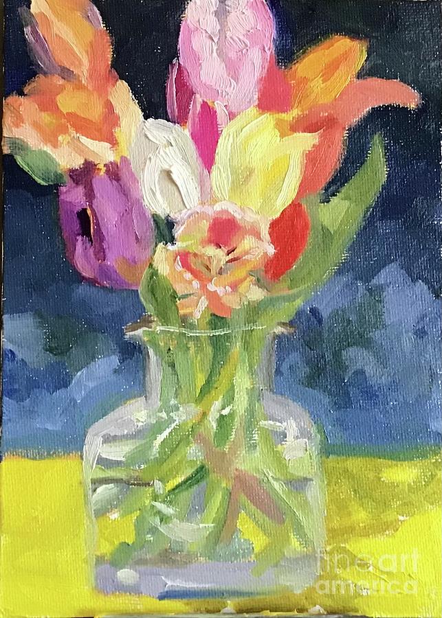 Tulips in Glass Painting by Anne Marie Brown
