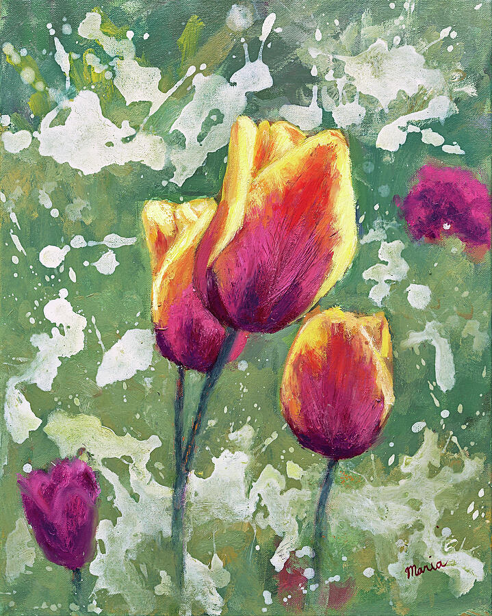 Tulips in my Garden Painting by Maria Meester