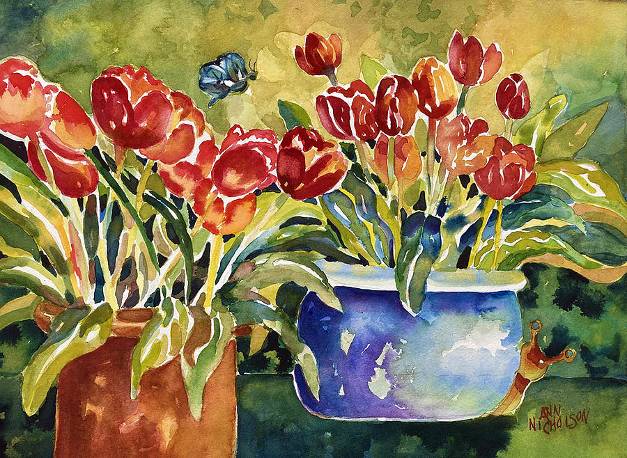 Tulips in Pots Painting by Ann Nicholson