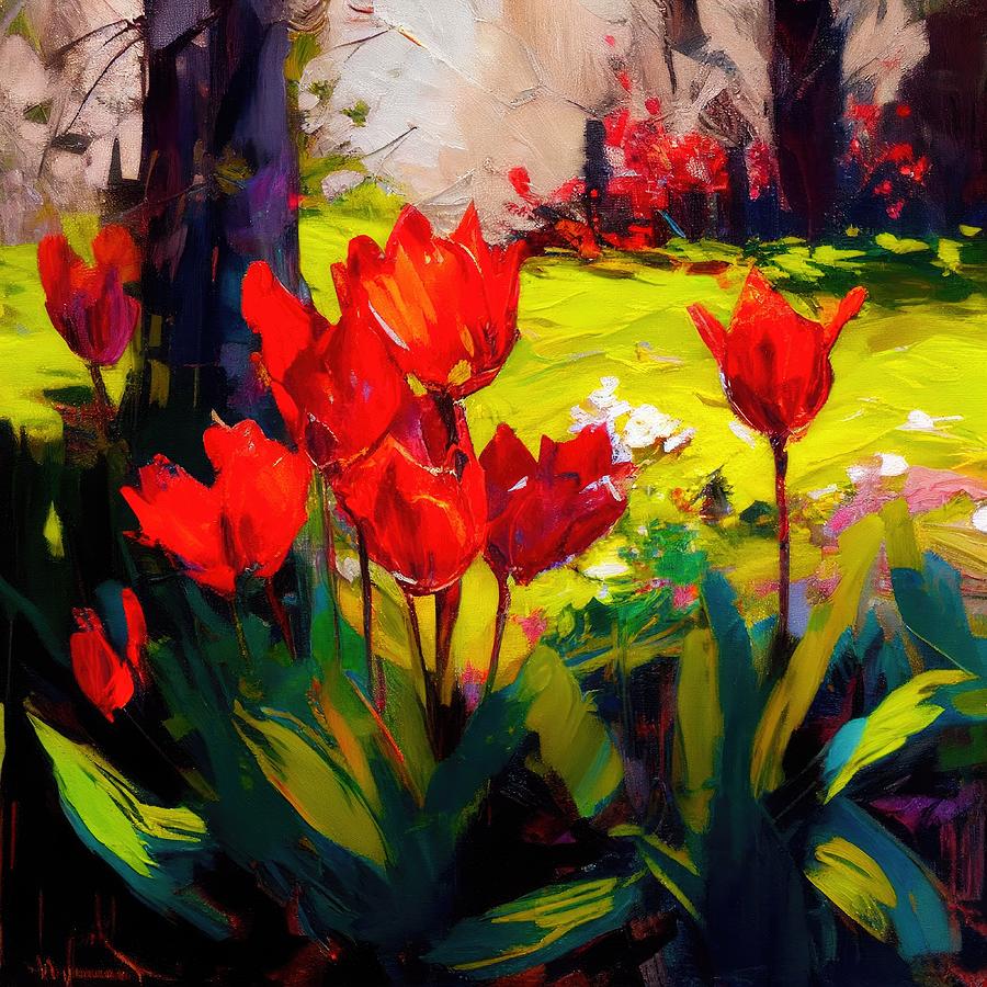 Tulip Painting - Tulips in Spring by My Head Cinema