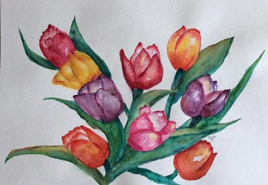 Tulips in Spring Painting by Nancy Rabe - Fine Art America