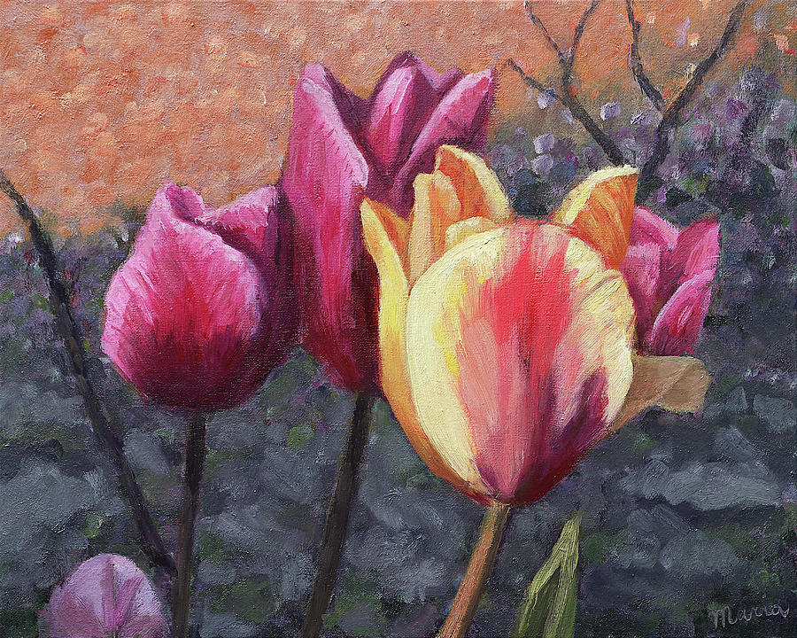 Tulips in the Garden Painting by Maria Meester