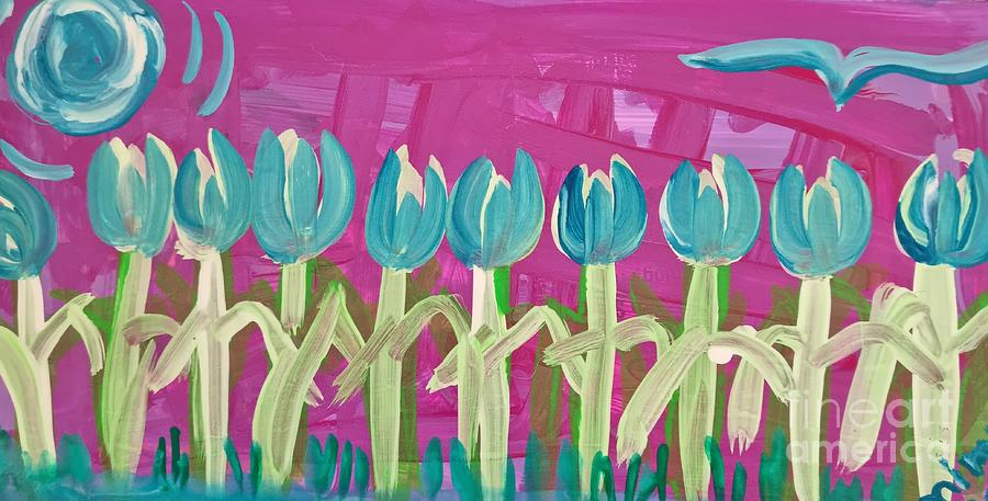 Tulips in the Moonlight Painting by Mimulux Patricia No
