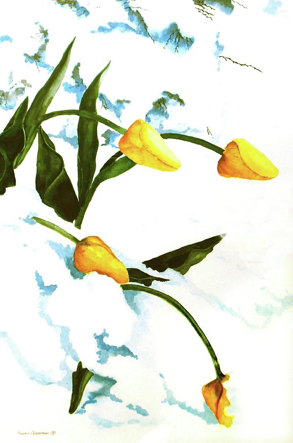 Tulips In The Snow Painting