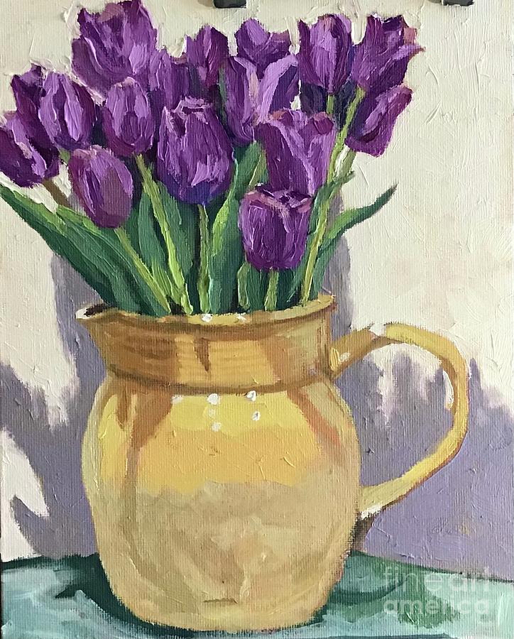 Tulips in Yellow Vase Painting by Anne Marie Brown