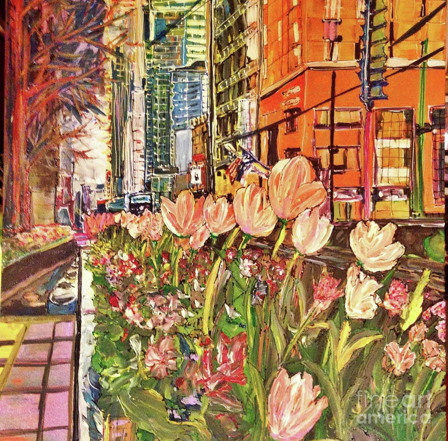 Tulips Line The Tracks Painting