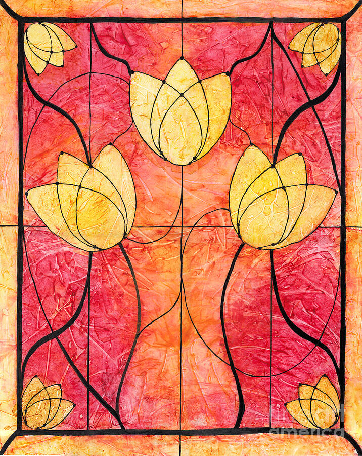 Tulips Nouveau Variation 2 Mixed Media by Conni Schaftenaar