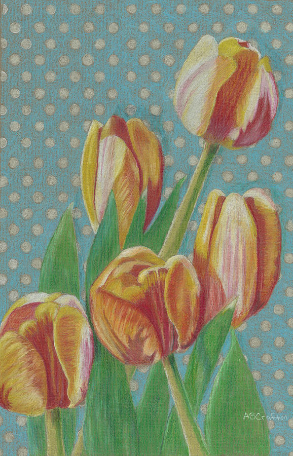 Tulips on Dots Painting by Arlene Crafton