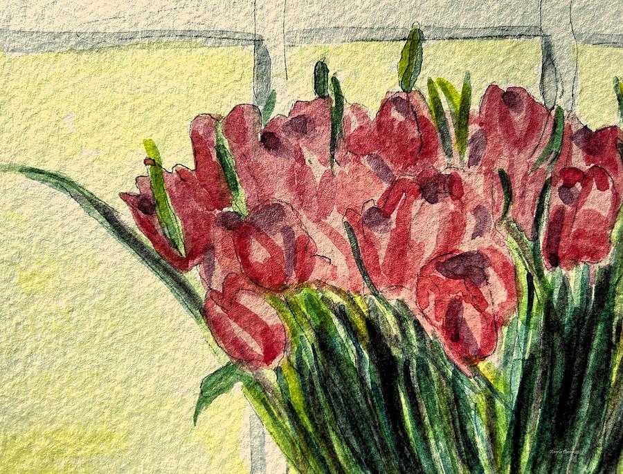 Tulip Painting - Tulips on the Windowsill by Angela Davies