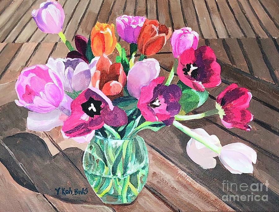 Tulips Original acrylic floral painting Painting by Yolanda Koh
